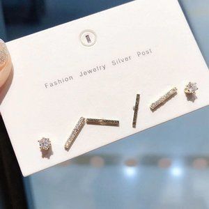 [3 Pairs] 925 Sterling Silver Diamond Earrings H